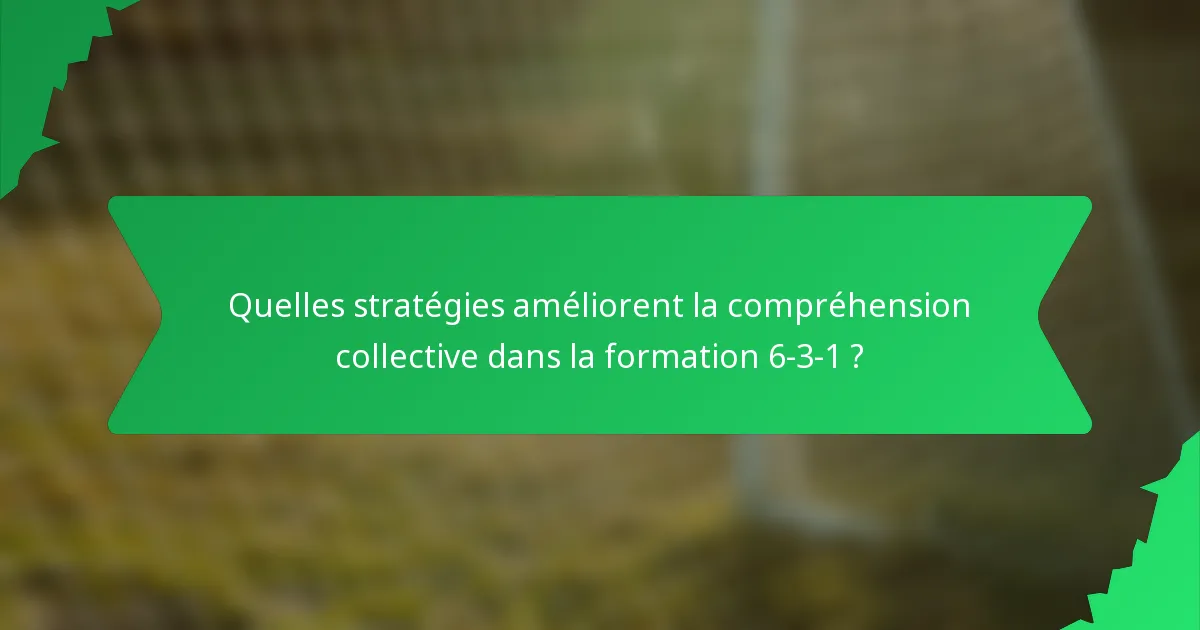 Quelles stratégies améliorent la compréhension collective dans la formation 6-3-1 ?